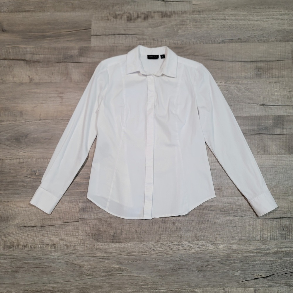 Carlisle Collection Womens White Button Down Long Sleeve Blouse Shirt Size 6